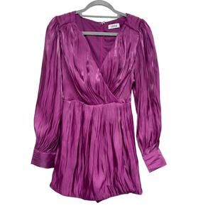 Lilyful Womens Size M Purple Gathered Long Sleeve Wrap Romper